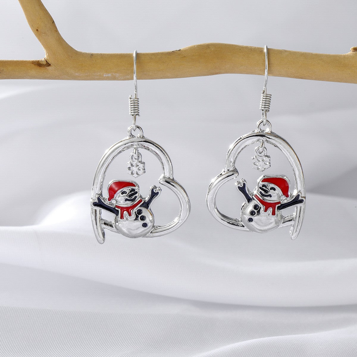 Cute Christmas Snowman Heart Earrings