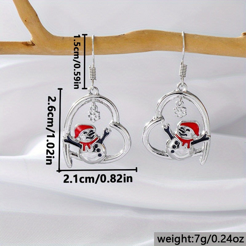 Cute Christmas Snowman Heart Earrings