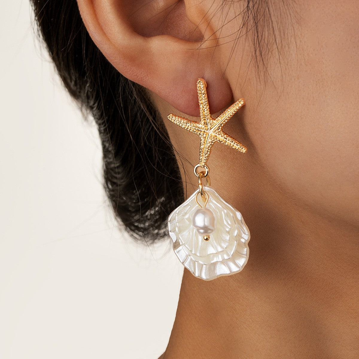 18k Boho Starfish Shell Drop Earrings