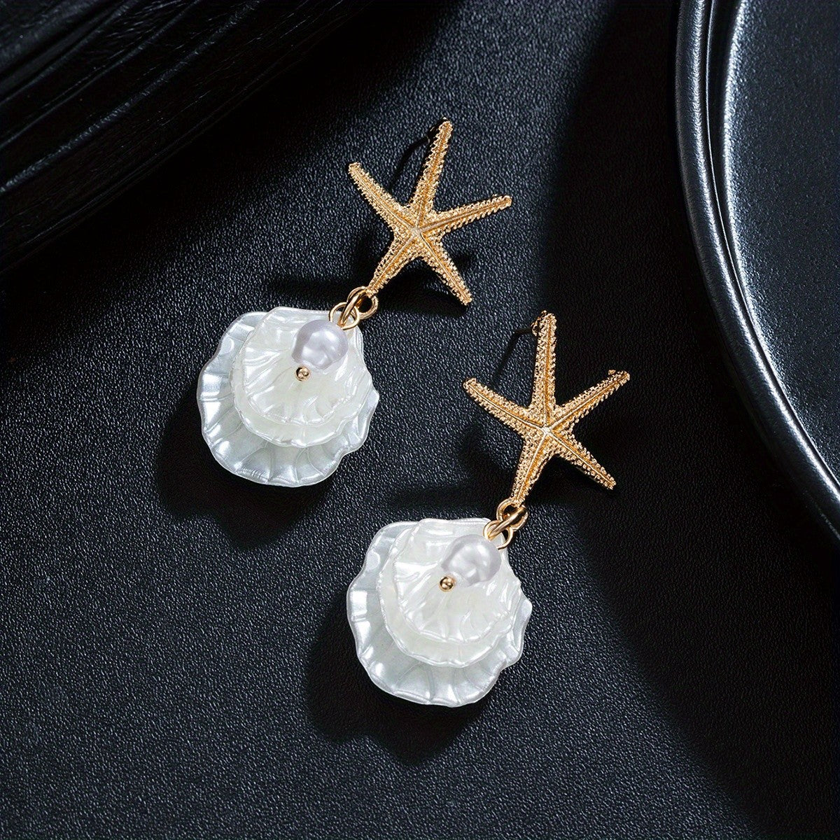18k Boho Starfish Shell Drop Earrings