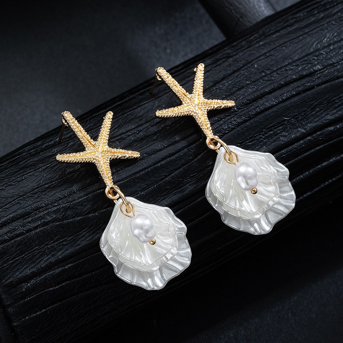 18k Boho Starfish Shell Drop Earrings
