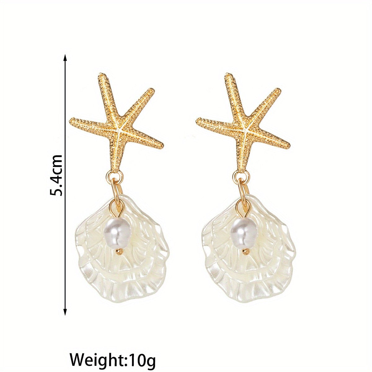 18k Boho Starfish Shell Drop Earrings