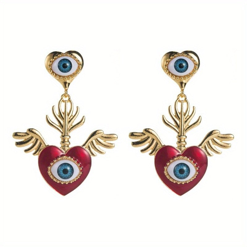 Classy Winged Heart & Pearl Bee Earrings