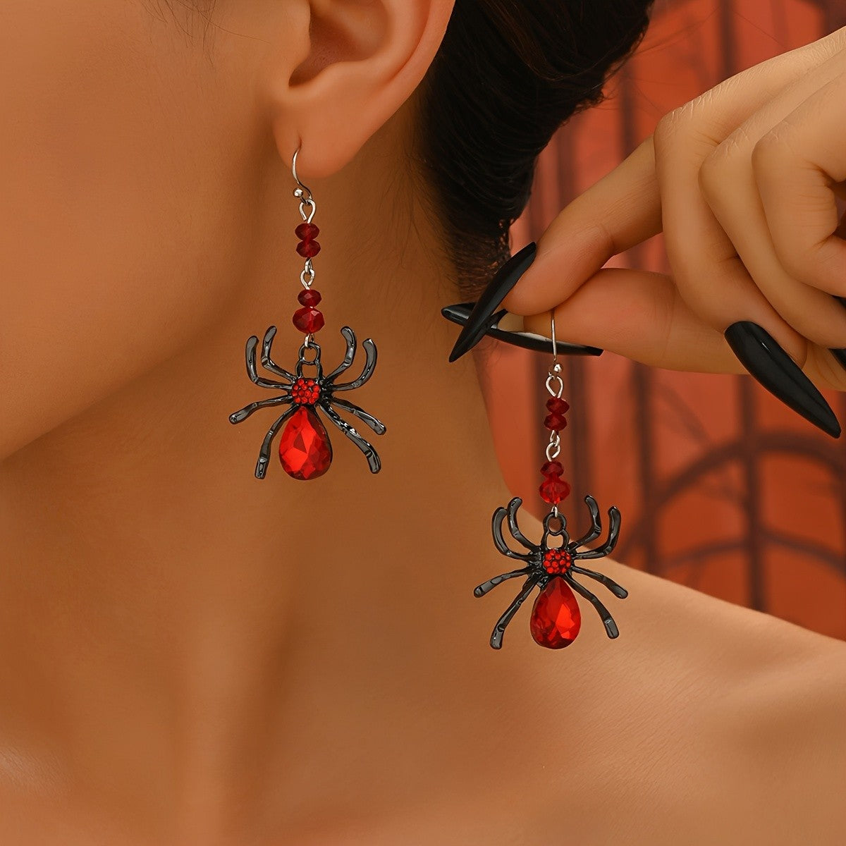Gothic Red Spider Dangle Earrings