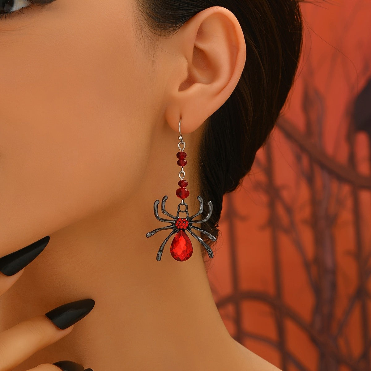 Gothic Red Spider Dangle Earrings