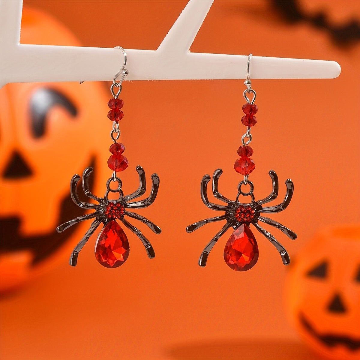 Gothic Red Spider Dangle Earrings