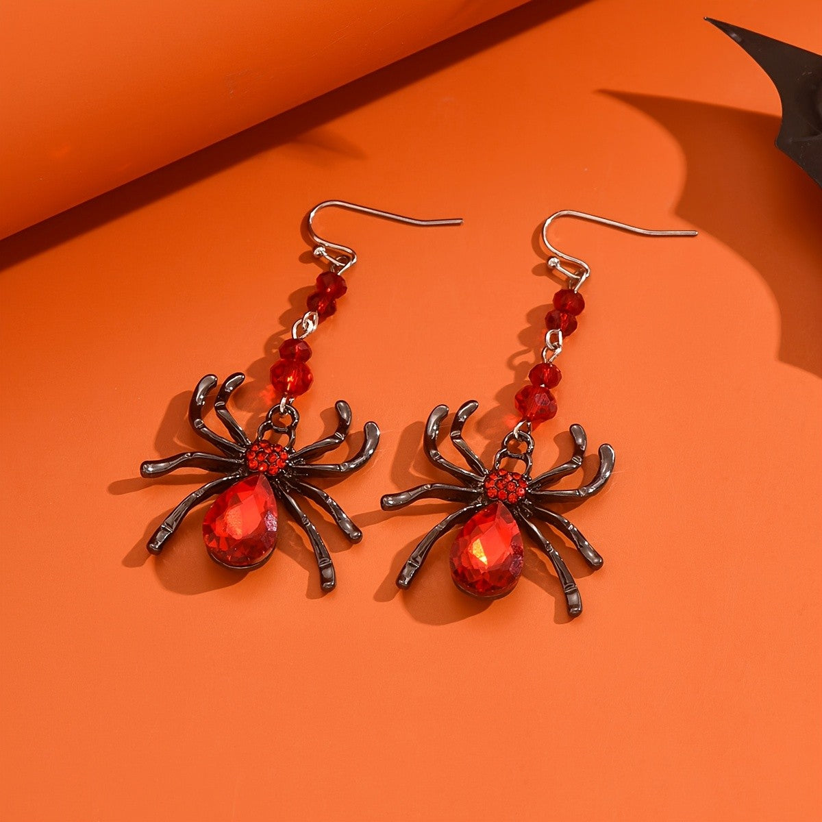 Gothic Red Spider Dangle Earrings
