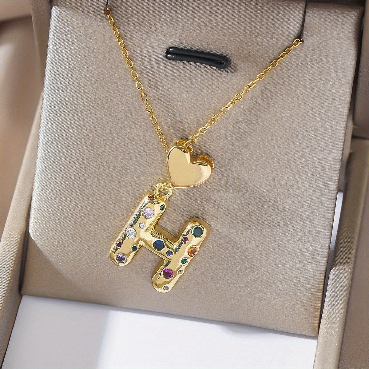 18k Dainty Heart Initial Necklace