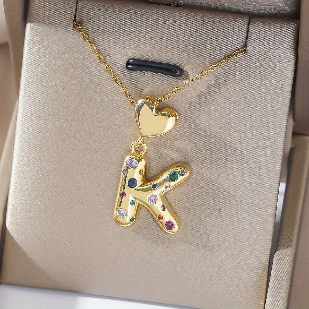 18k Dainty Heart Initial Necklace