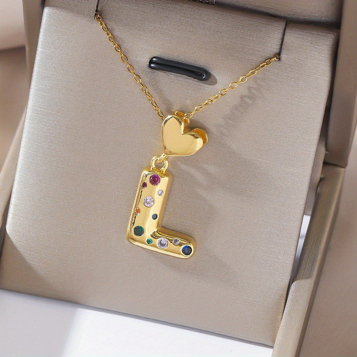 18k Dainty Heart Initial Necklace