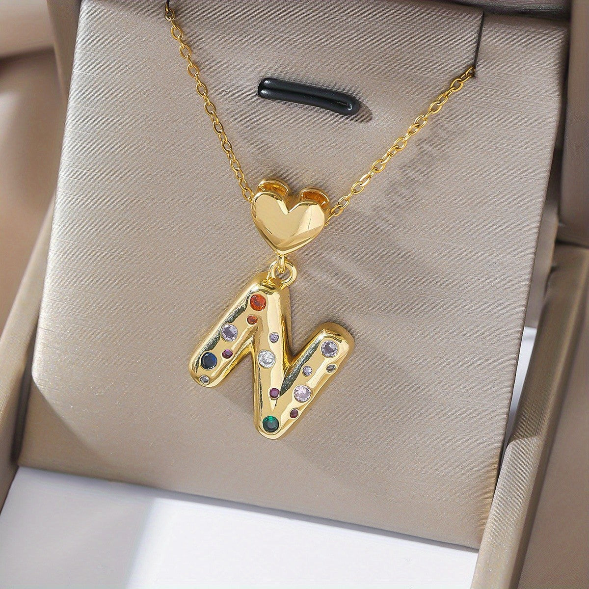18k Dainty Heart Initial Necklace