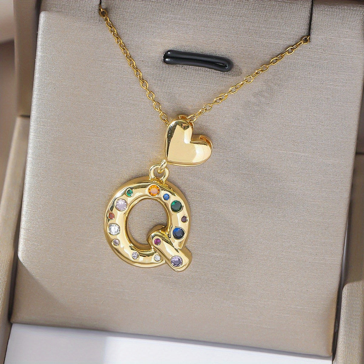 18k Dainty Heart Initial Necklace