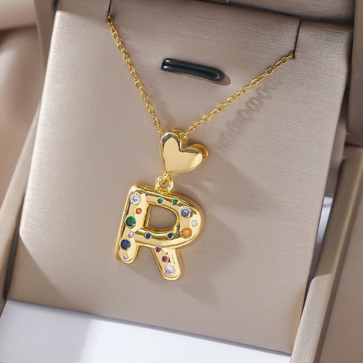 18k Dainty Heart Initial Necklace