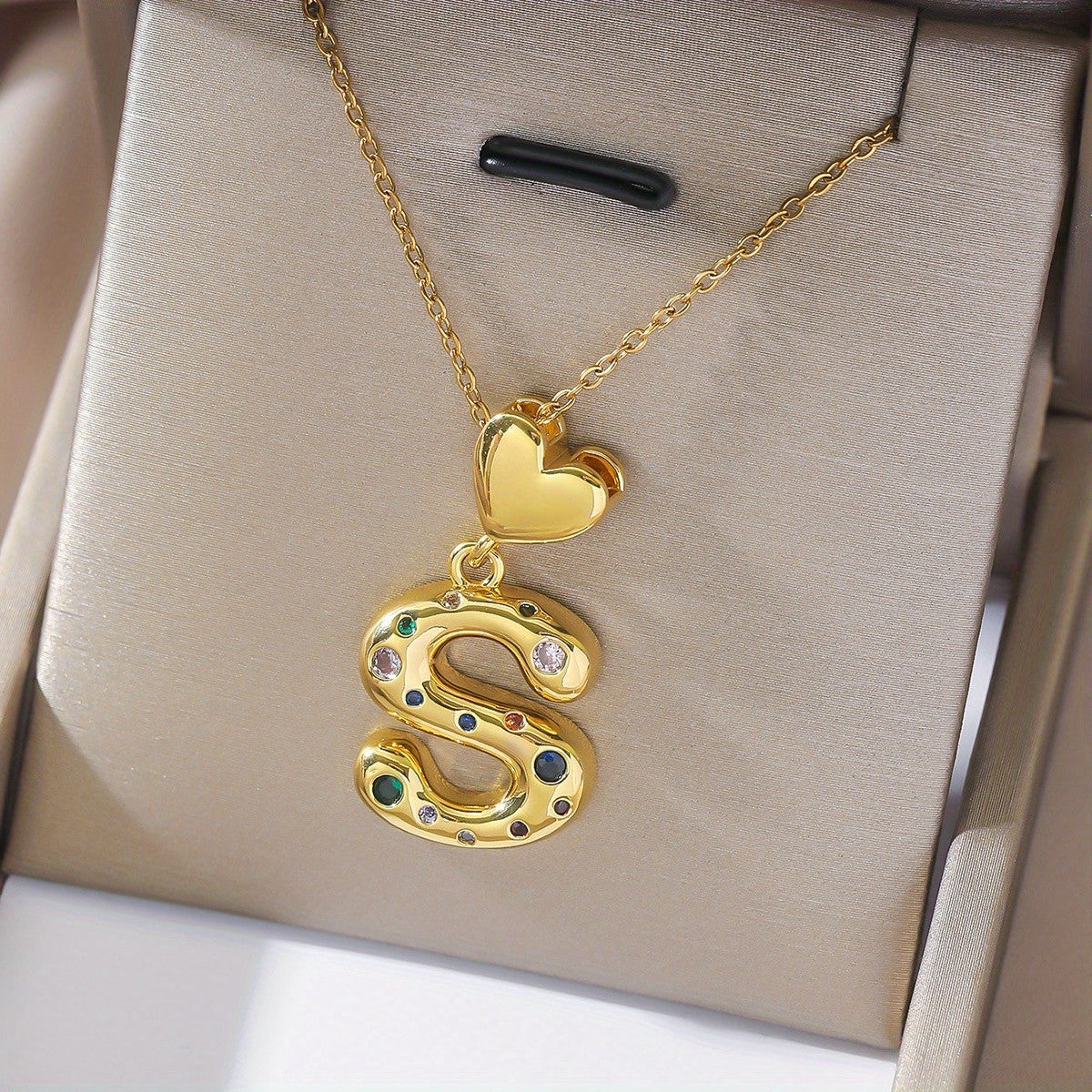 18k Dainty Heart Initial Necklace