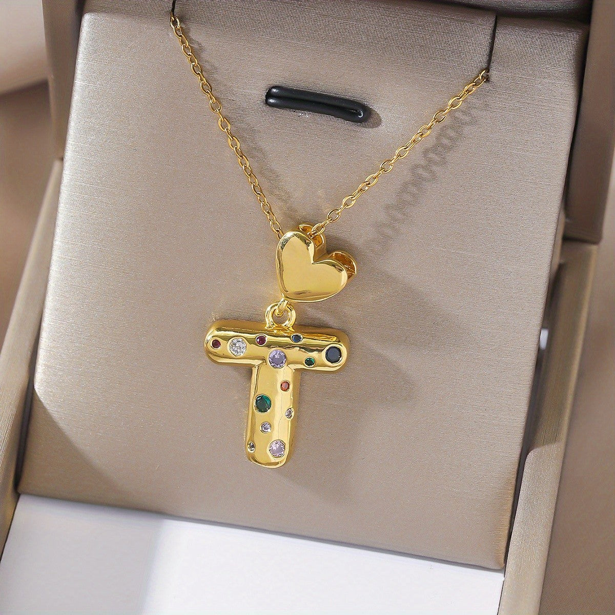 18k Dainty Heart Initial Necklace