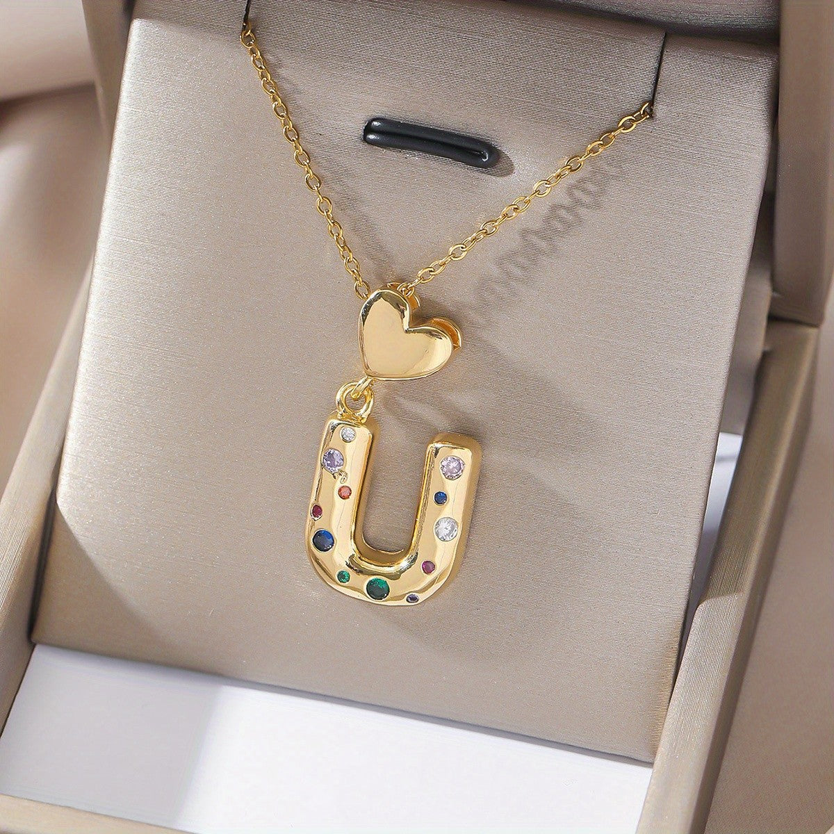 18k Dainty Heart Initial Necklace