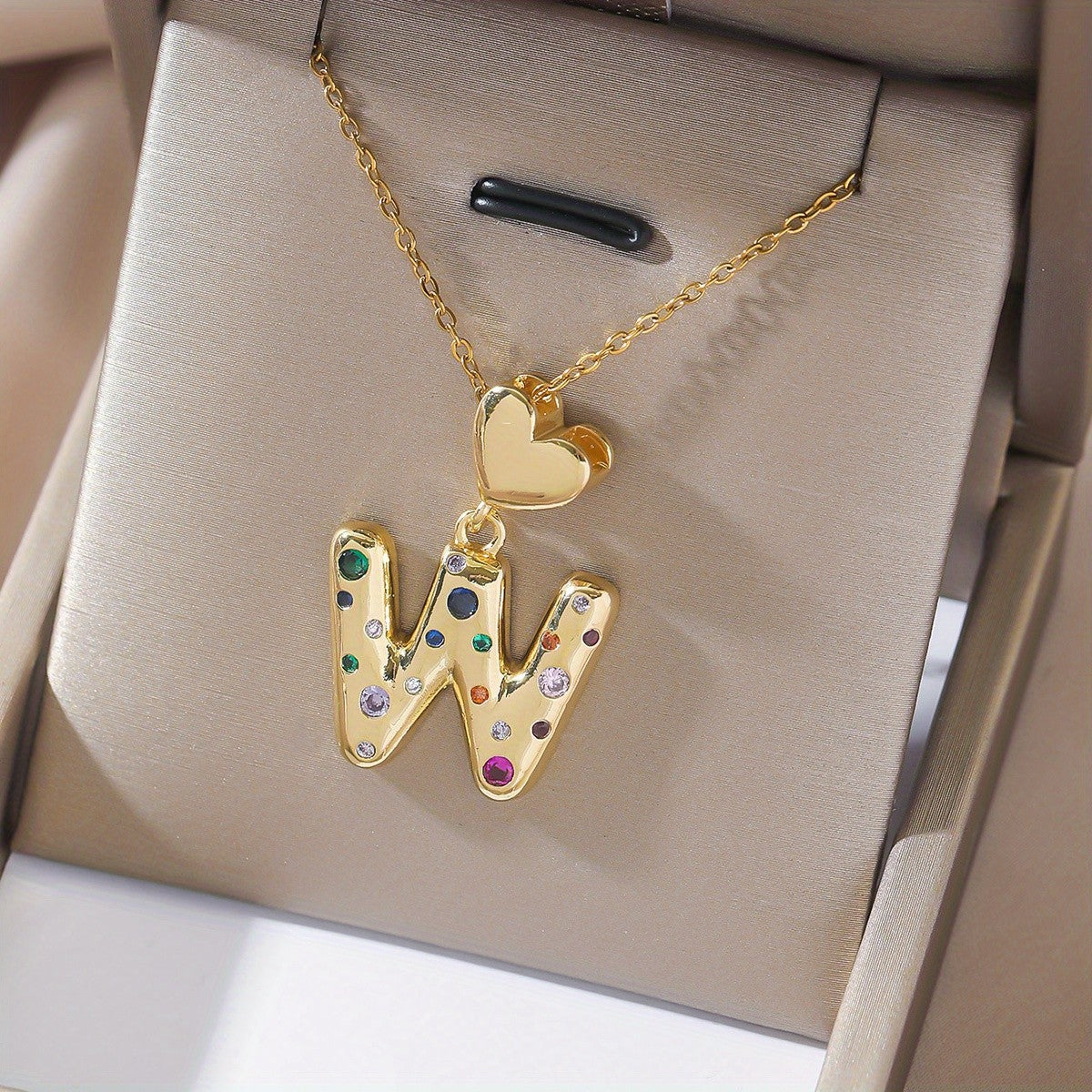 18k Dainty Heart Initial Necklace