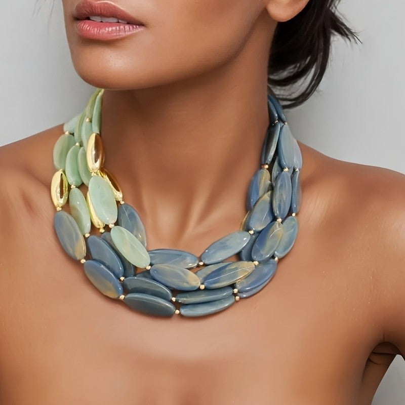 Elegant Multi-Layer Resin Oval Necklace