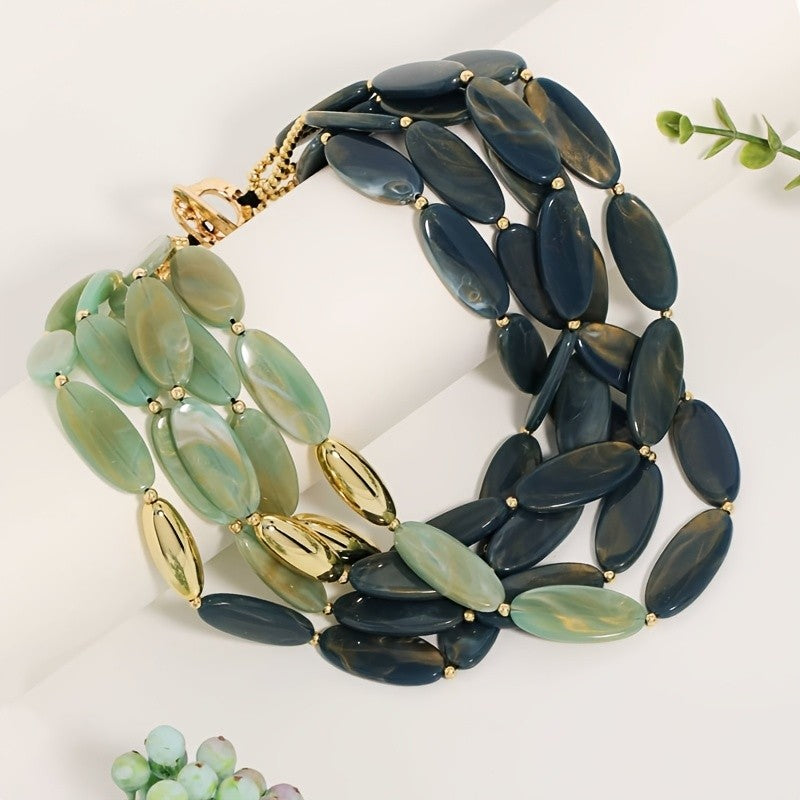 Elegant Multi-Layer Resin Oval Necklace