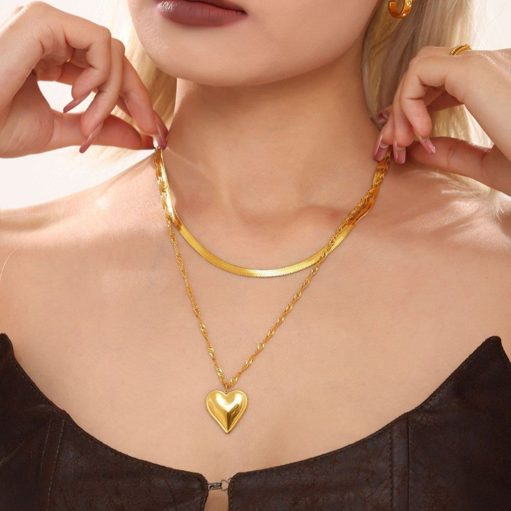 Elegant Double Layer Snake & Heart Necklace