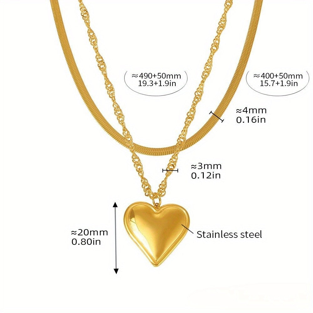 Elegant Double Layer Snake & Heart Necklace
