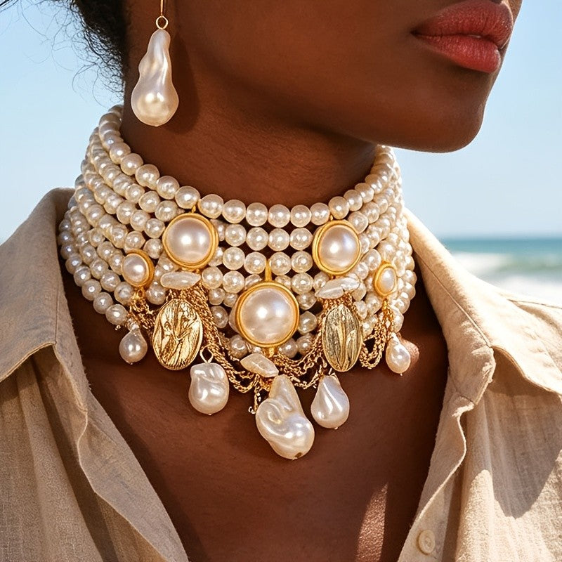 Classy Multi-Layer Baroque Pearl Necklace & Earring Set