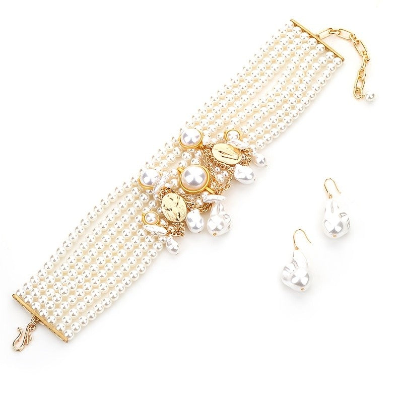 Classy Multi-Layer Baroque Pearl Necklace & Earring Set