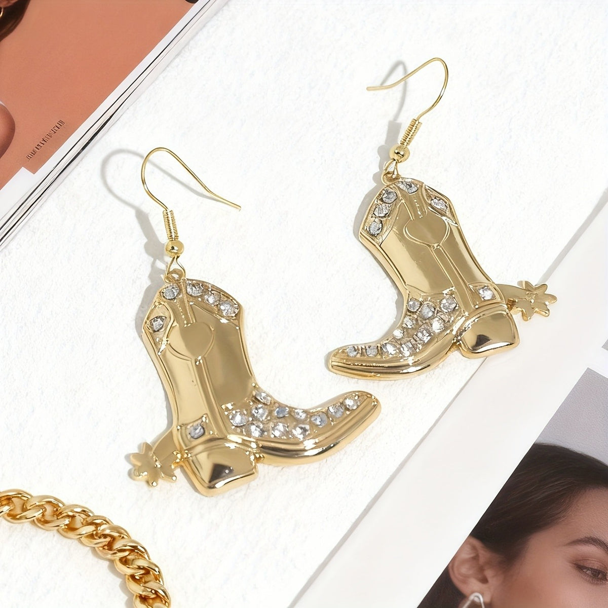 Classy Rhinestone Cowboy Boot Earrings