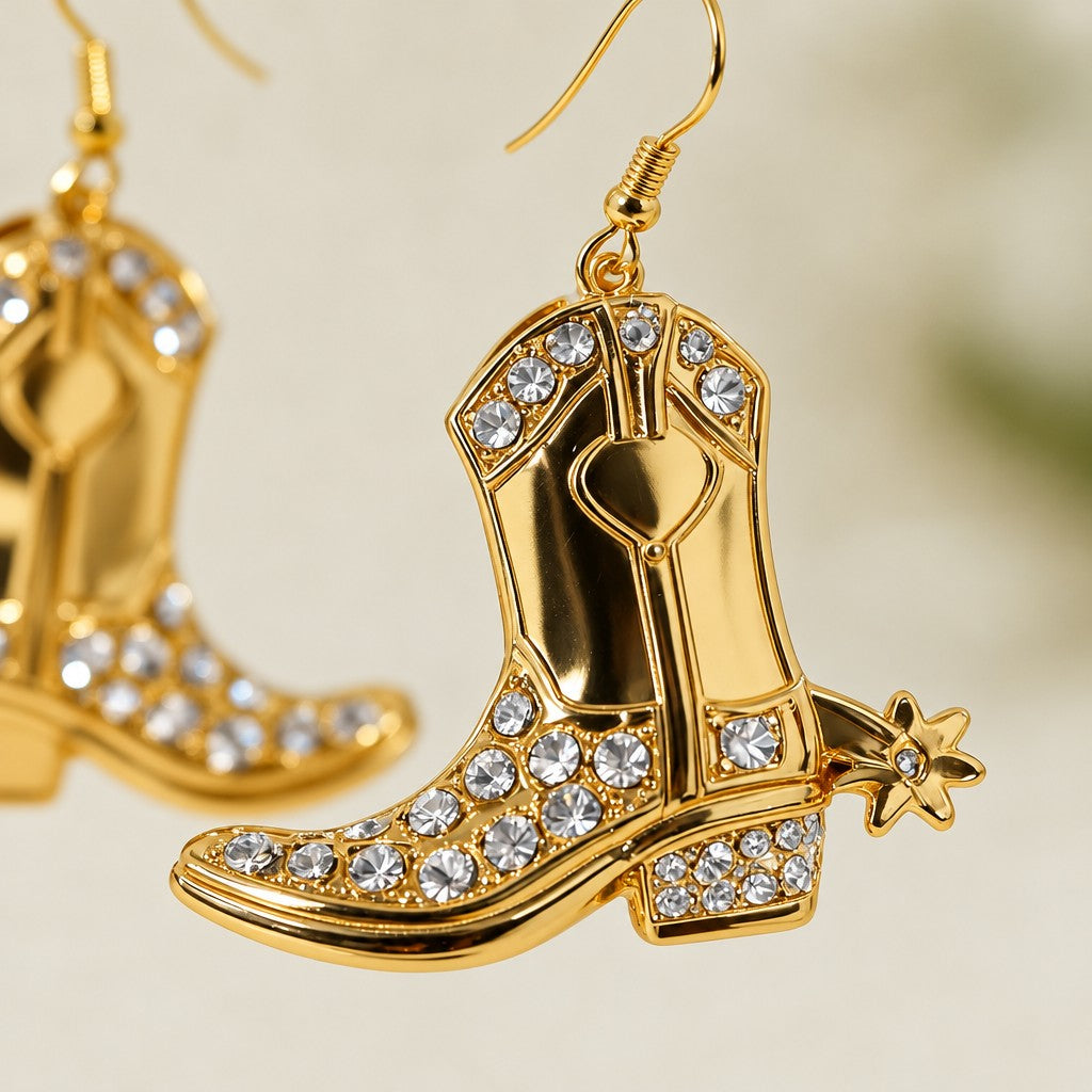 Classy Rhinestone Cowboy Boot Earrings
