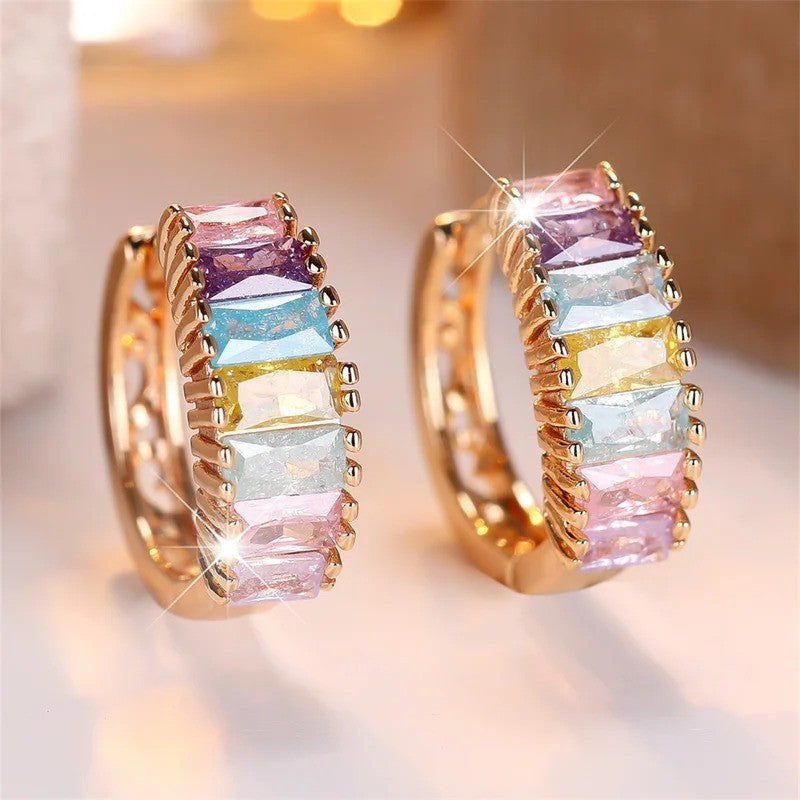 Elegant Rainbow Zircon Hoop Earrings