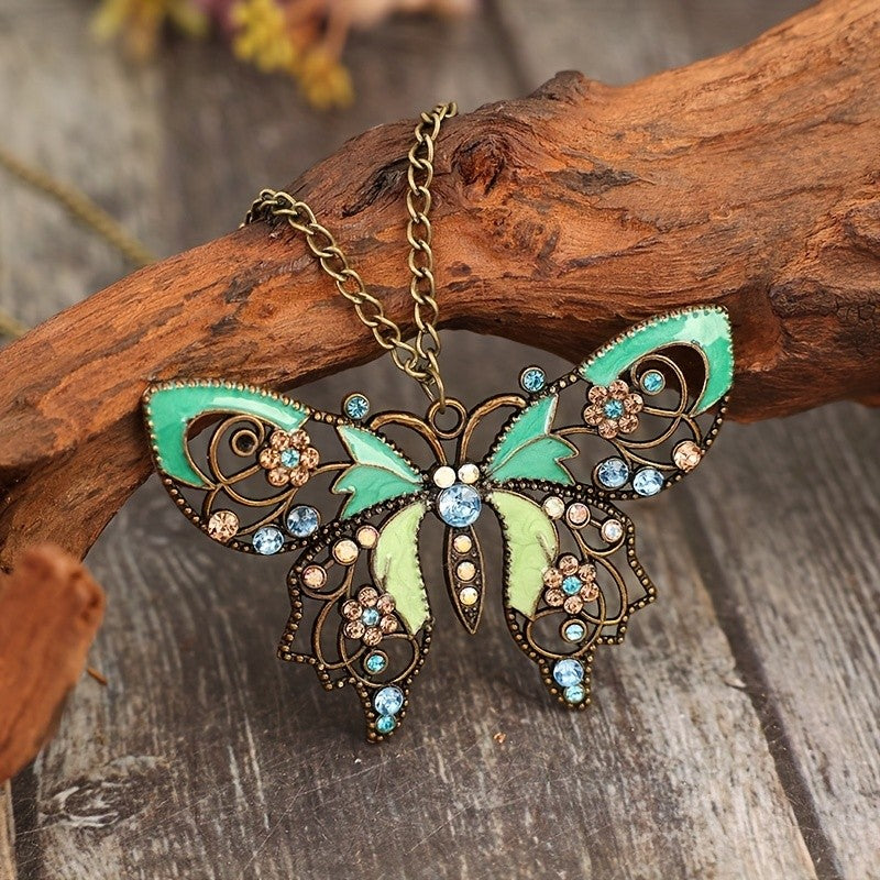 Boho Blue Butterfly Pendant Necklace