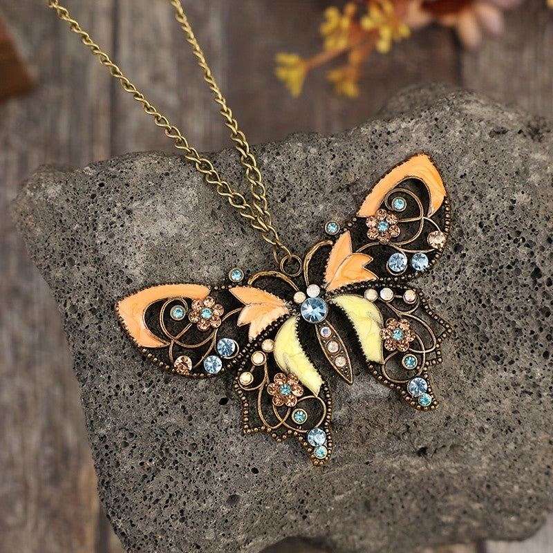 Boho Blue Butterfly Pendant Necklace