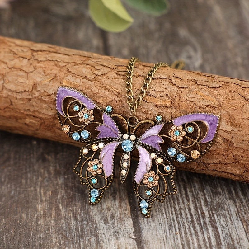 Boho Blue Butterfly Pendant Necklace