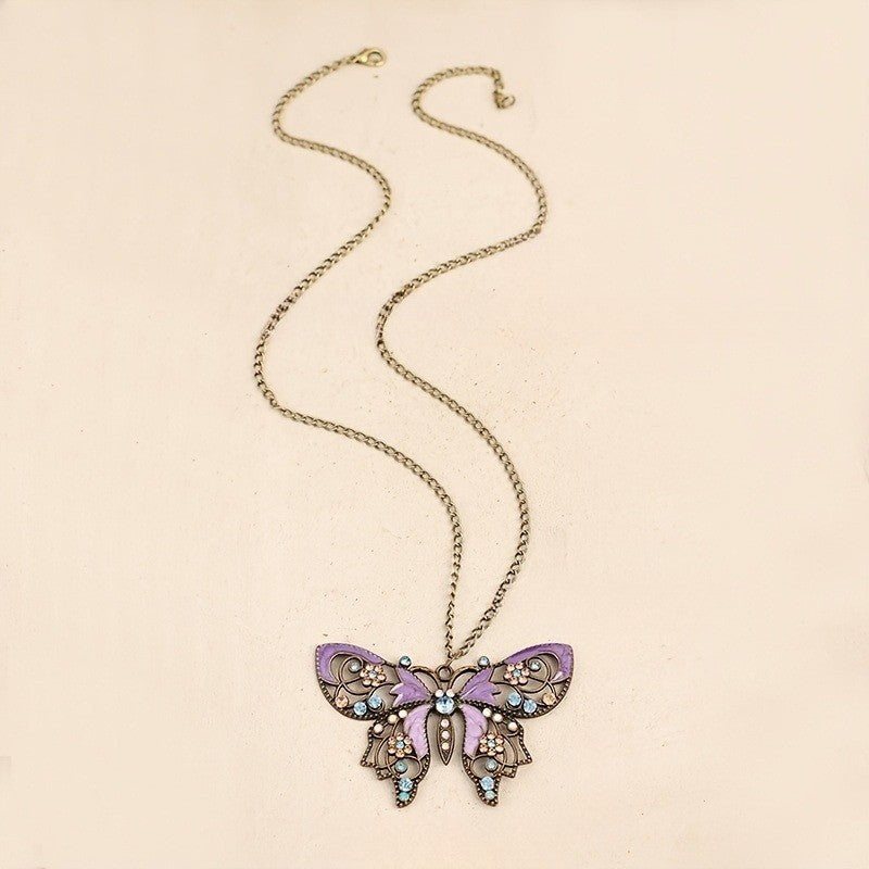 Boho Blue Butterfly Pendant Necklace