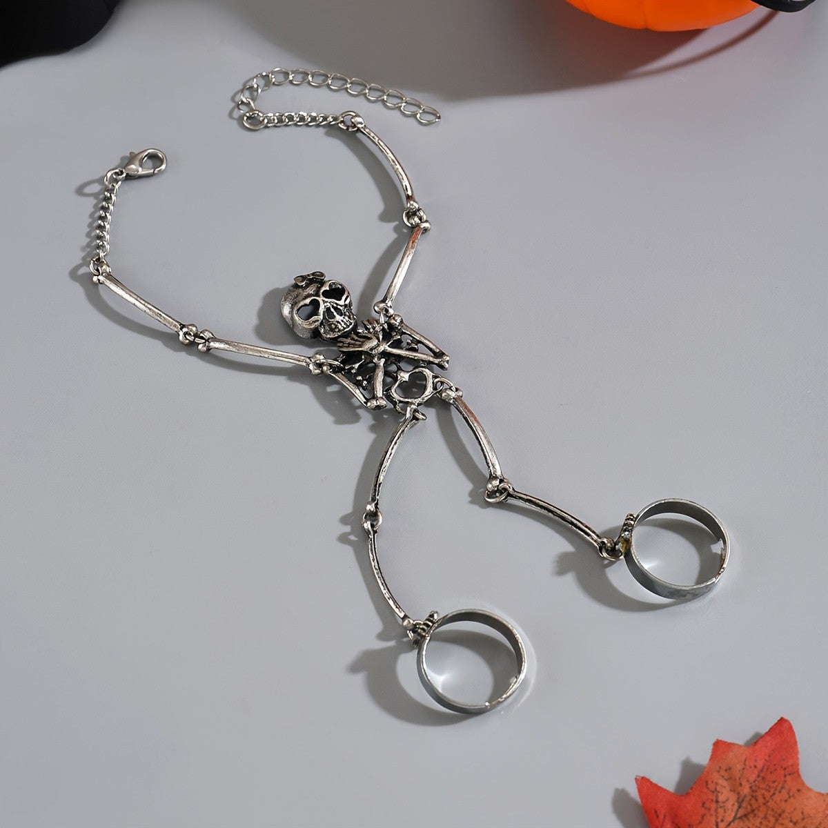 Edgy Skeleton Hand Chain Ring