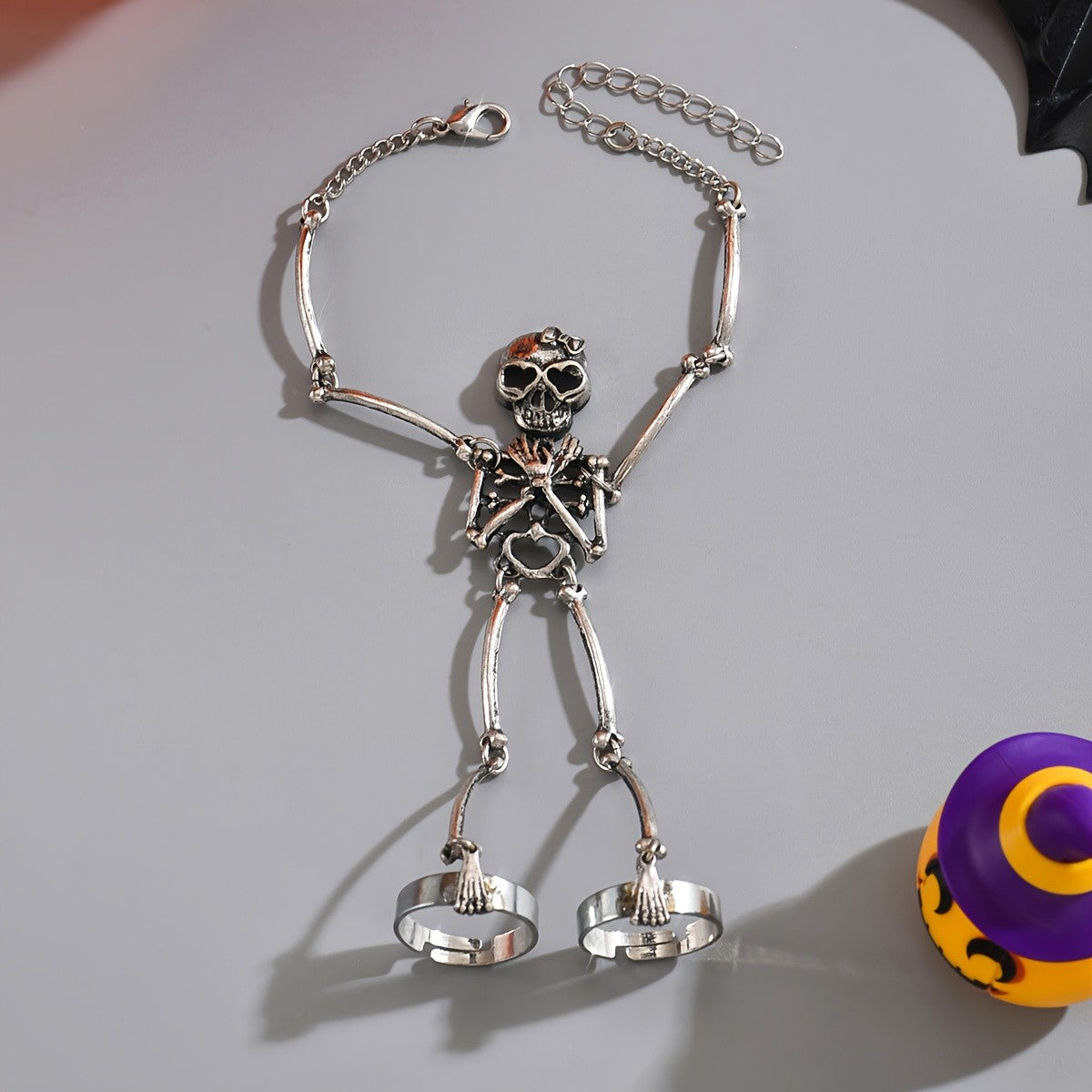 Edgy Skeleton Hand Chain Ring