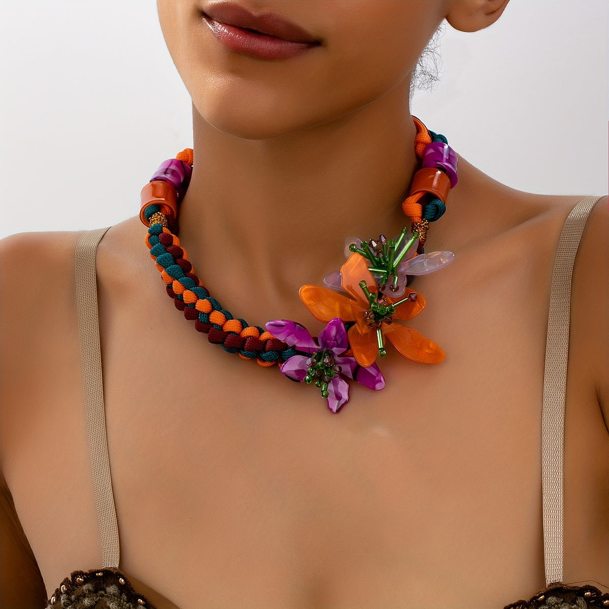 Boho Colorful Floral Choker Necklace