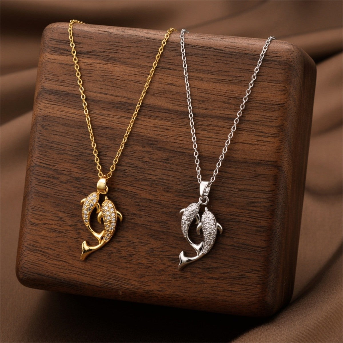 Romantic Zircon Dolphin Pendant Necklace