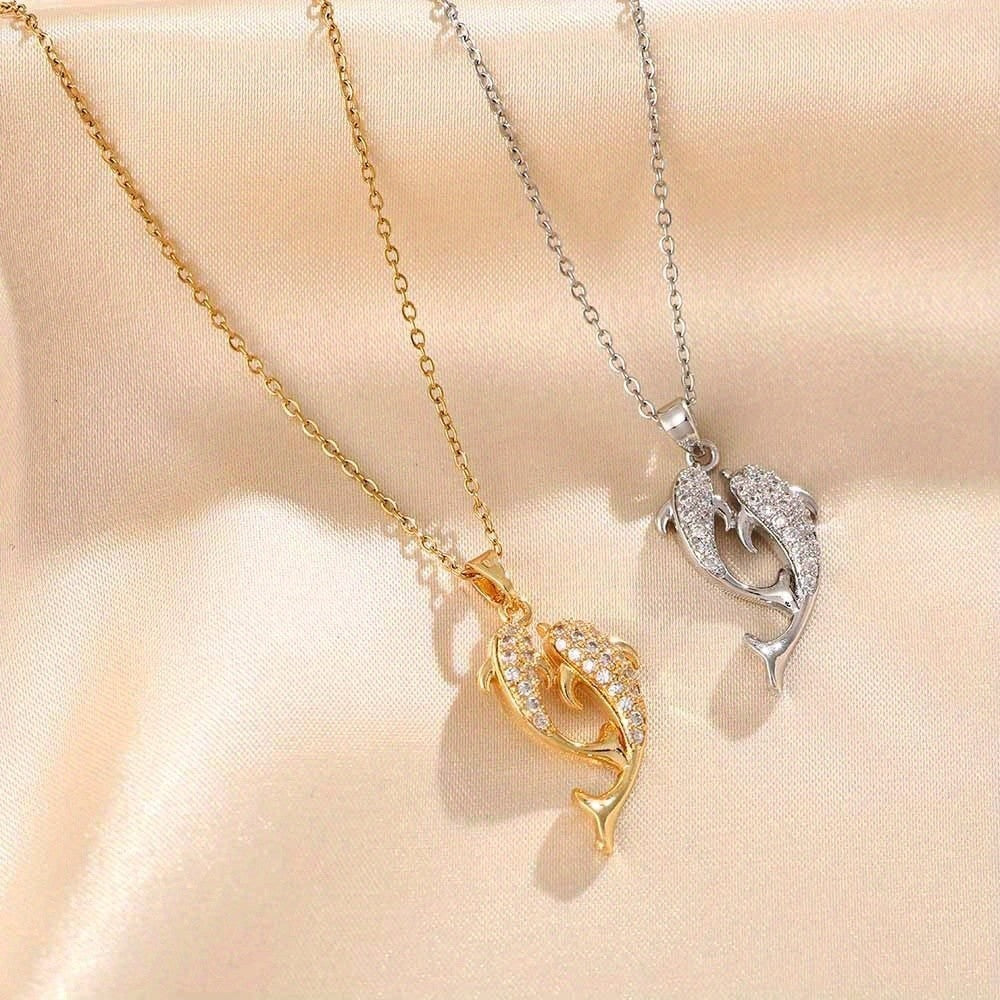 Romantic Zircon Dolphin Pendant Necklace