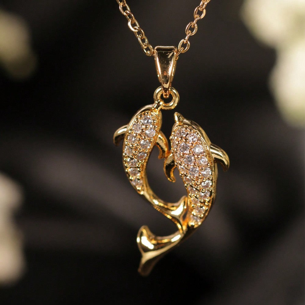 Romantic Zircon Dolphin Pendant Necklace