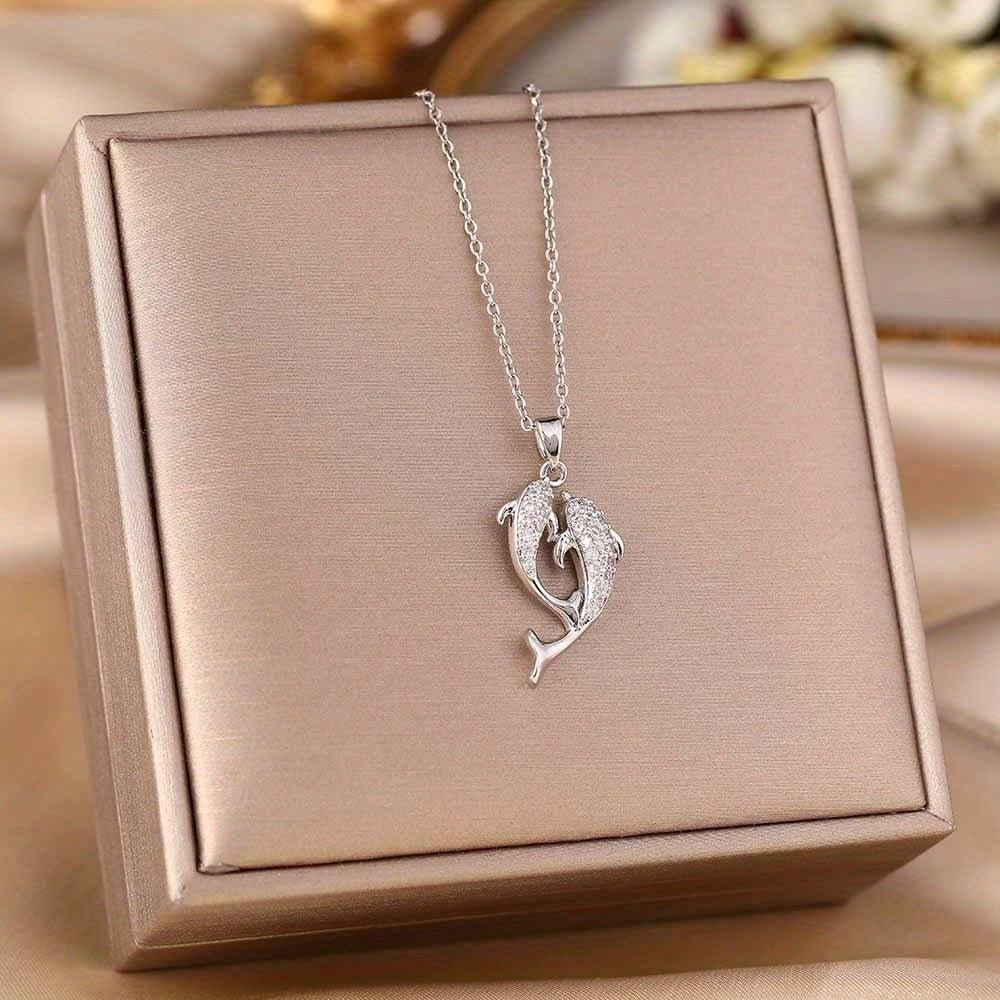 Romantic Zircon Dolphin Pendant Necklace