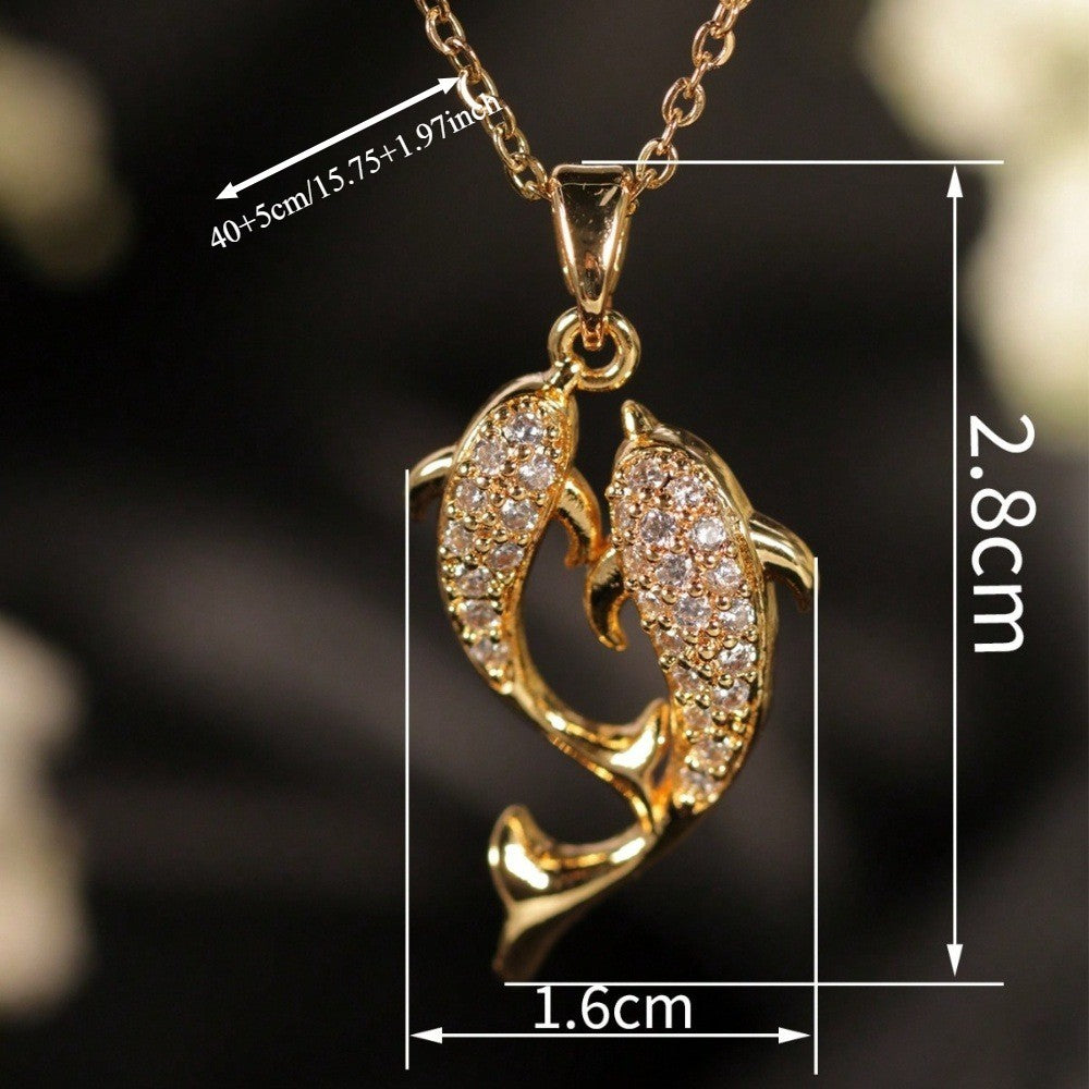 Romantic Zircon Dolphin Pendant Necklace