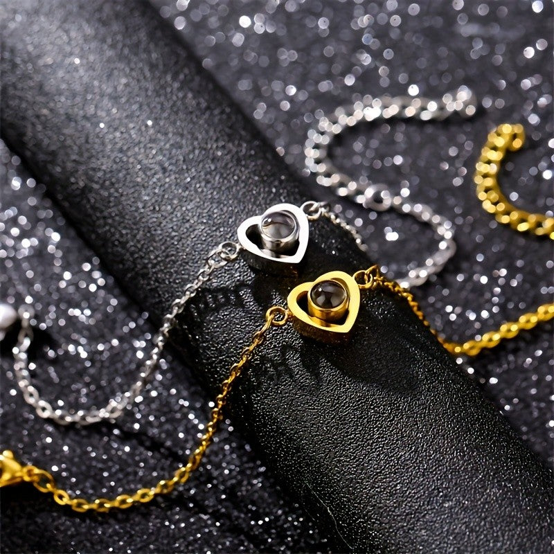 18k Romantic Projection Photo Heart Bracelet