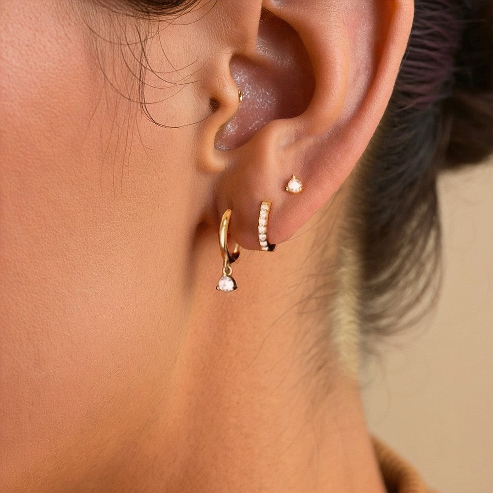 3pc Dainty Zirconia Huggie & Stud Earring Set