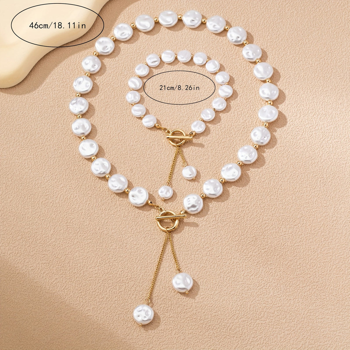 Elegant Faux Pearl Toggle Necklace Set