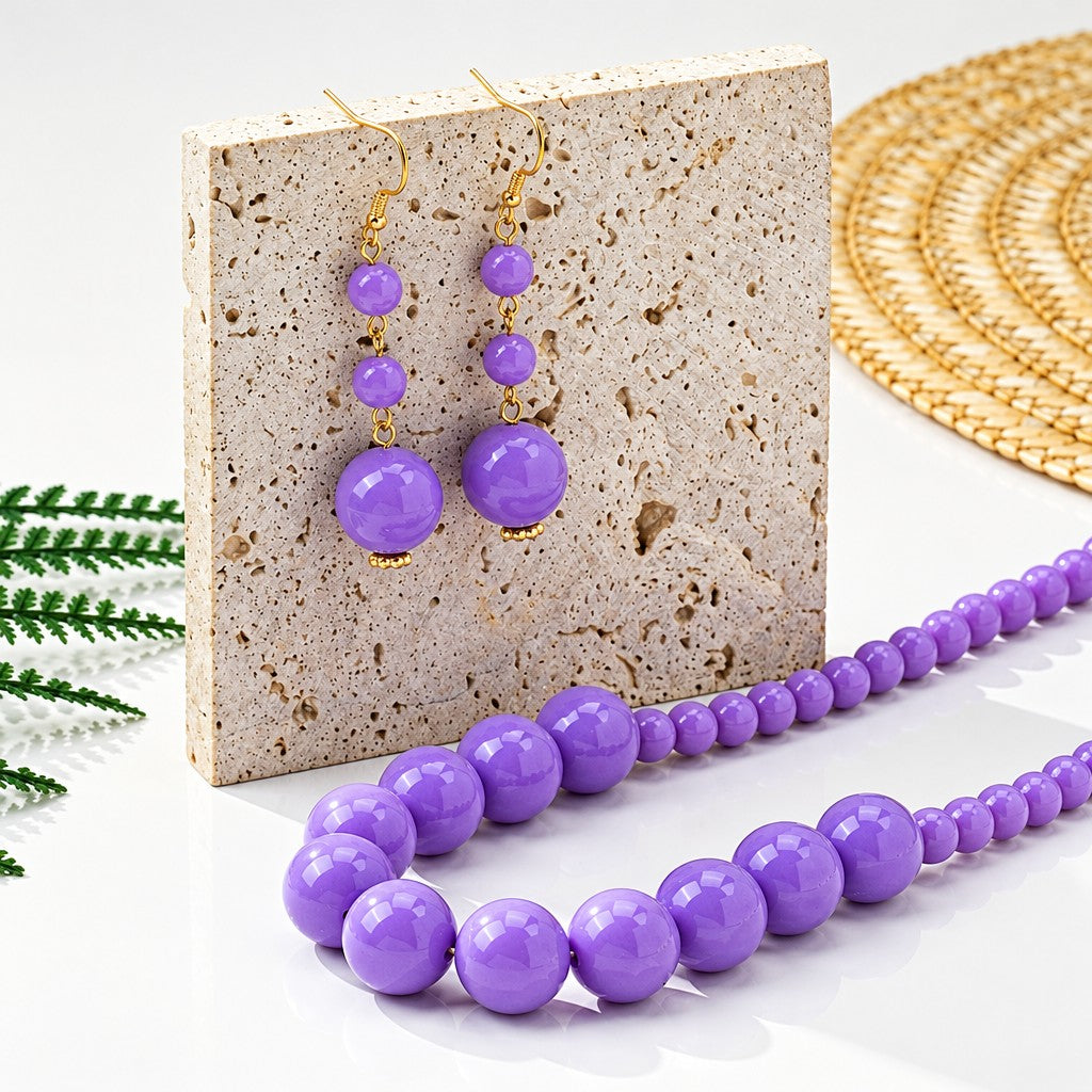Boho Lavender Bead Necklace & Earring Set