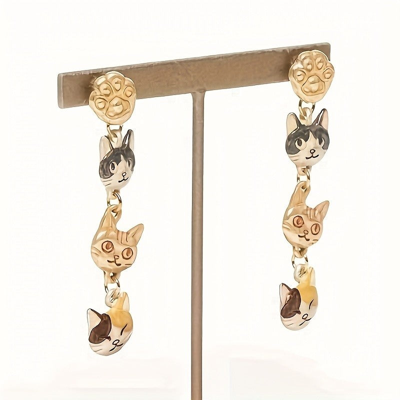 Cute Cat Face Dangle Earrings