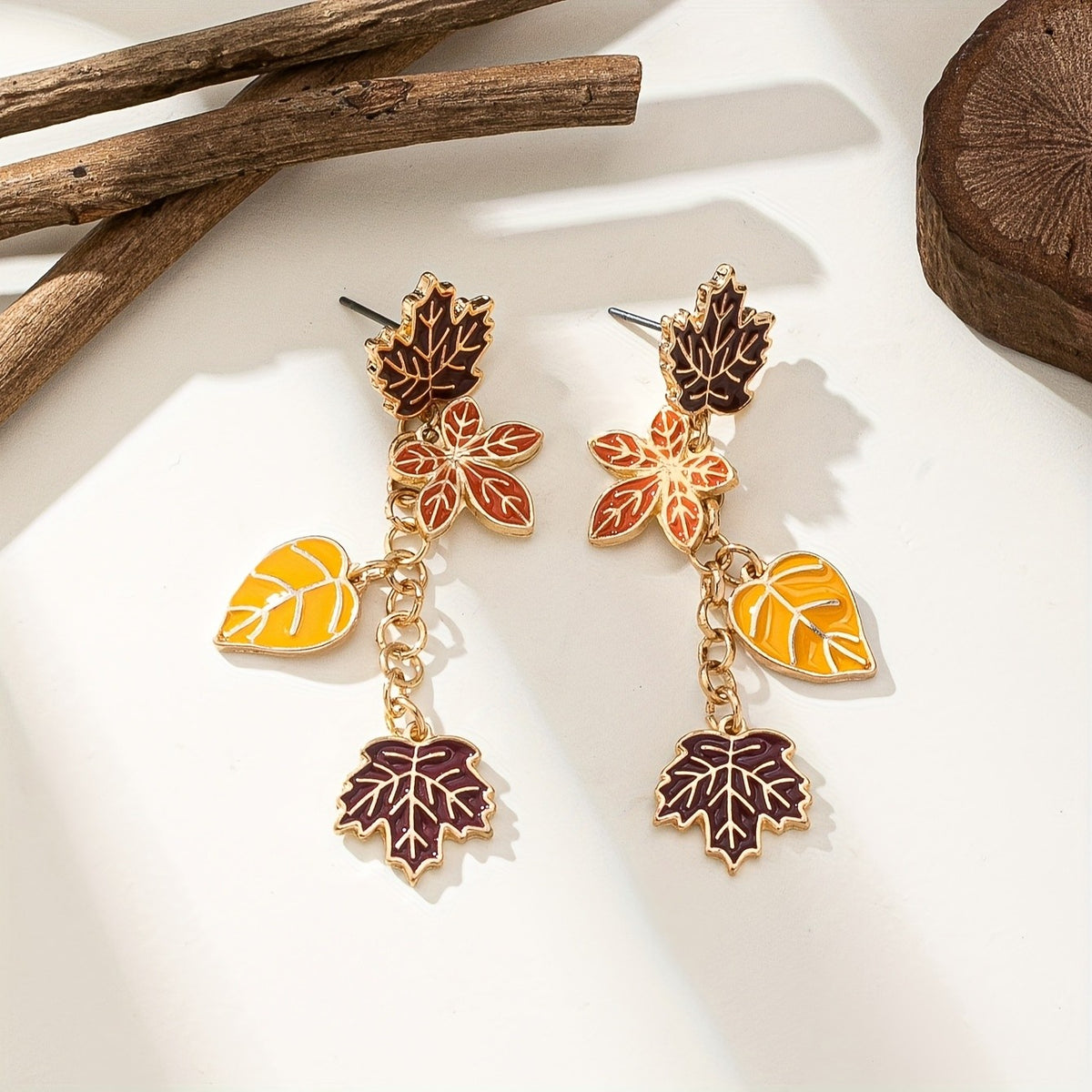 Vintage Autumn Maple Leaf Drop Earrings