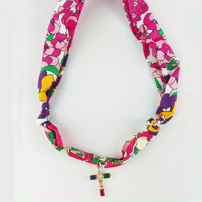 Boho Floral Scarf Sun Pendant Necklace