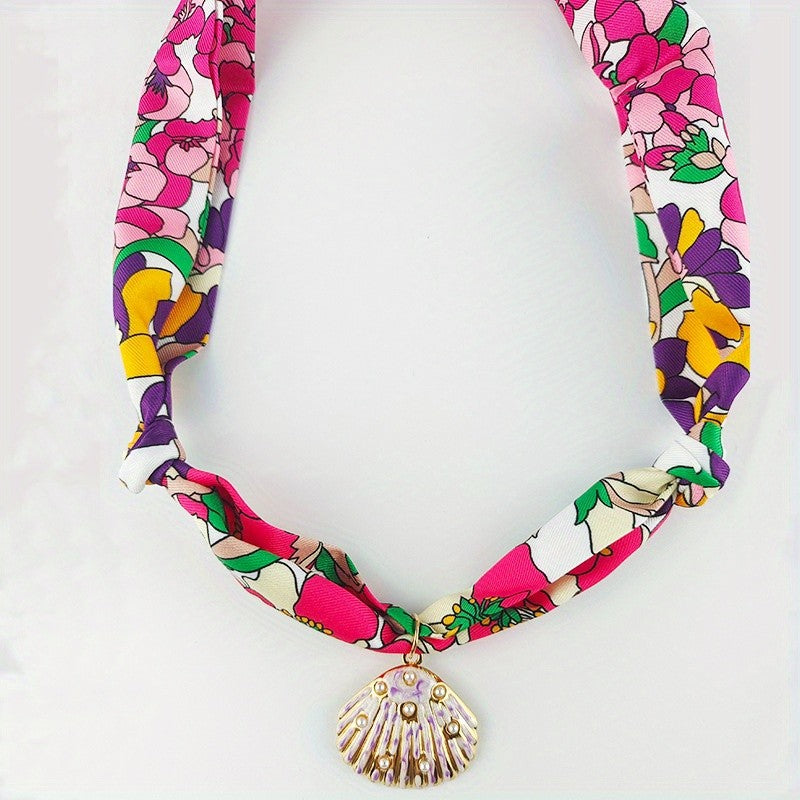 Boho Floral Scarf Sun Pendant Necklace